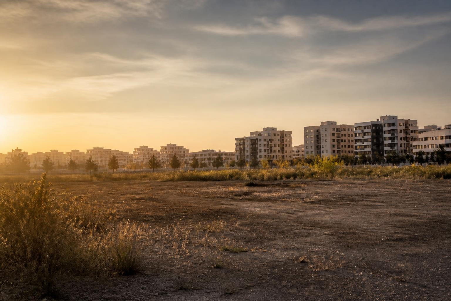 Terreno en transición urbana en las afueras de Madrid al atardecer