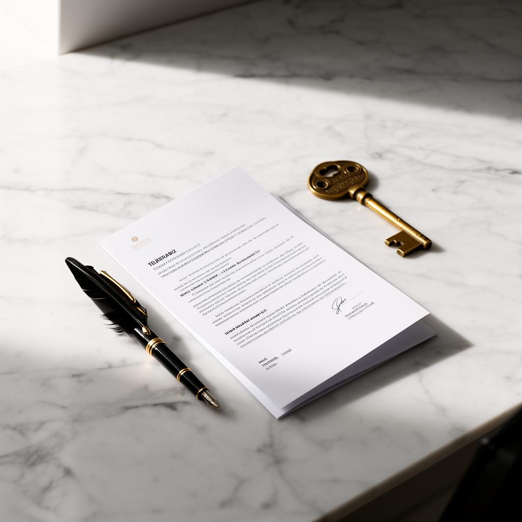 Escritorio con contrato de encargo de venta y pluma estilográfica, símbolo de la decisión de elegir agente inmobiliario en Madrid
